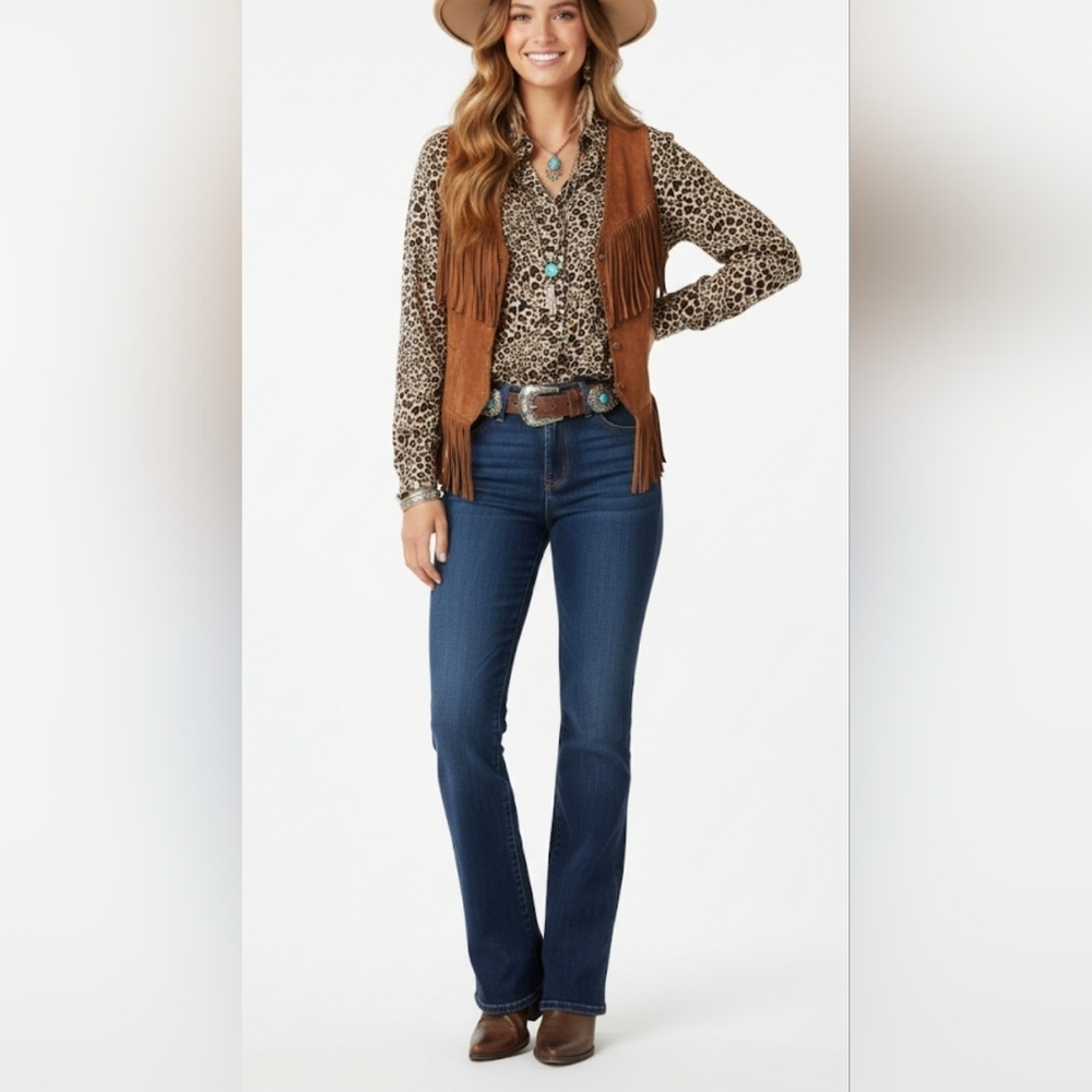 Beach Lunch Lounge Women's Animal Print Blouse‎ S Button Up Long Sleeves Boho